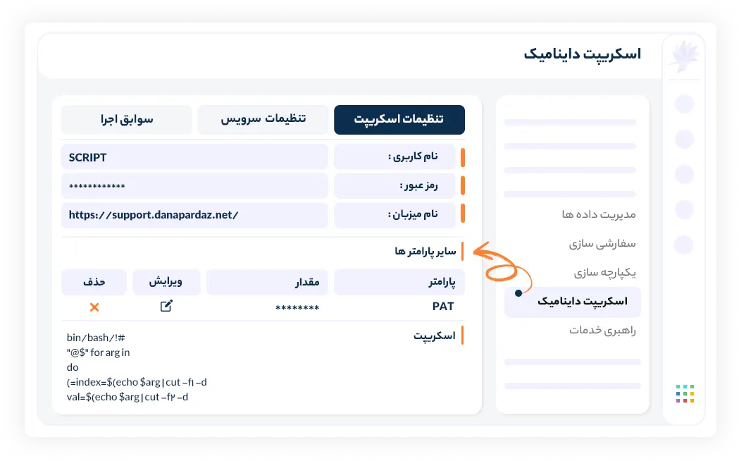 یکپارچگی با سایر نرم افزار ها با اسکریپت داینامیک دانا پرو