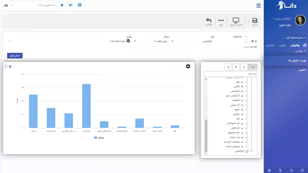 گزارش سازی آسان ولی کارآمد CRM دانا