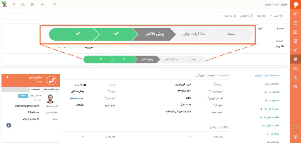 پایپ لاین فروش در بهترین نرم افزار CRM